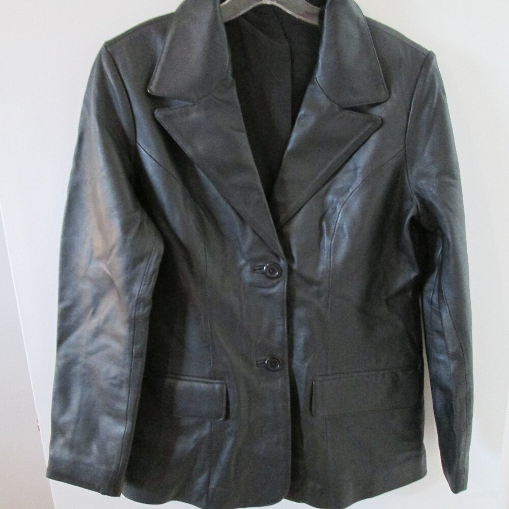 Two Button Notch Lapel Black Leather Blazer Jacket Sz M/L - Picture 10 of 10